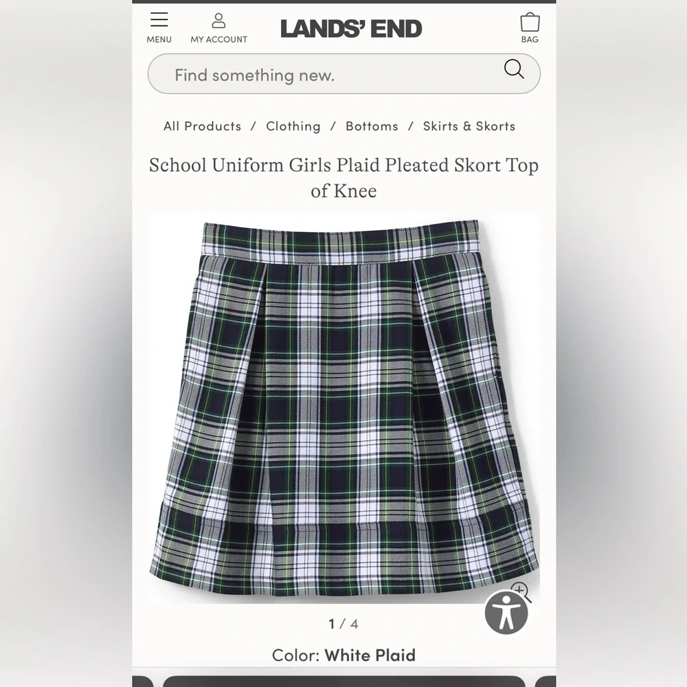 Lands End School Uniform Girl Plaid Top of Knee Skort   | Lands End Skort